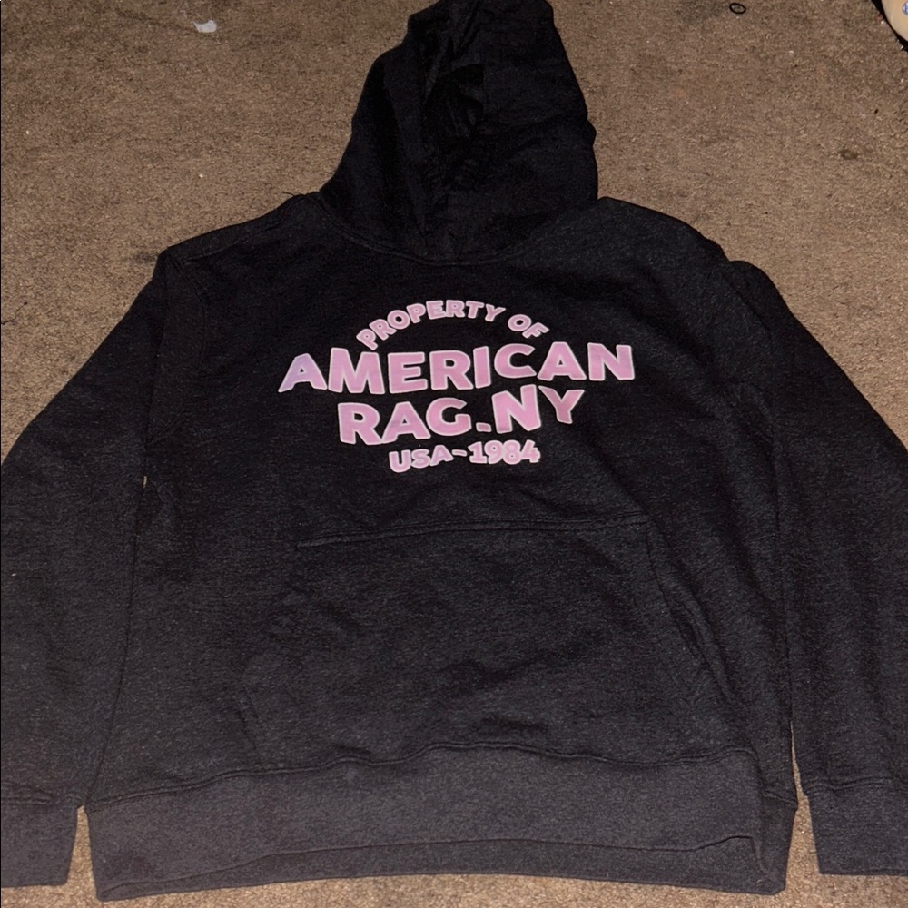 American Rag Charcoal Hoodie with Pink Print